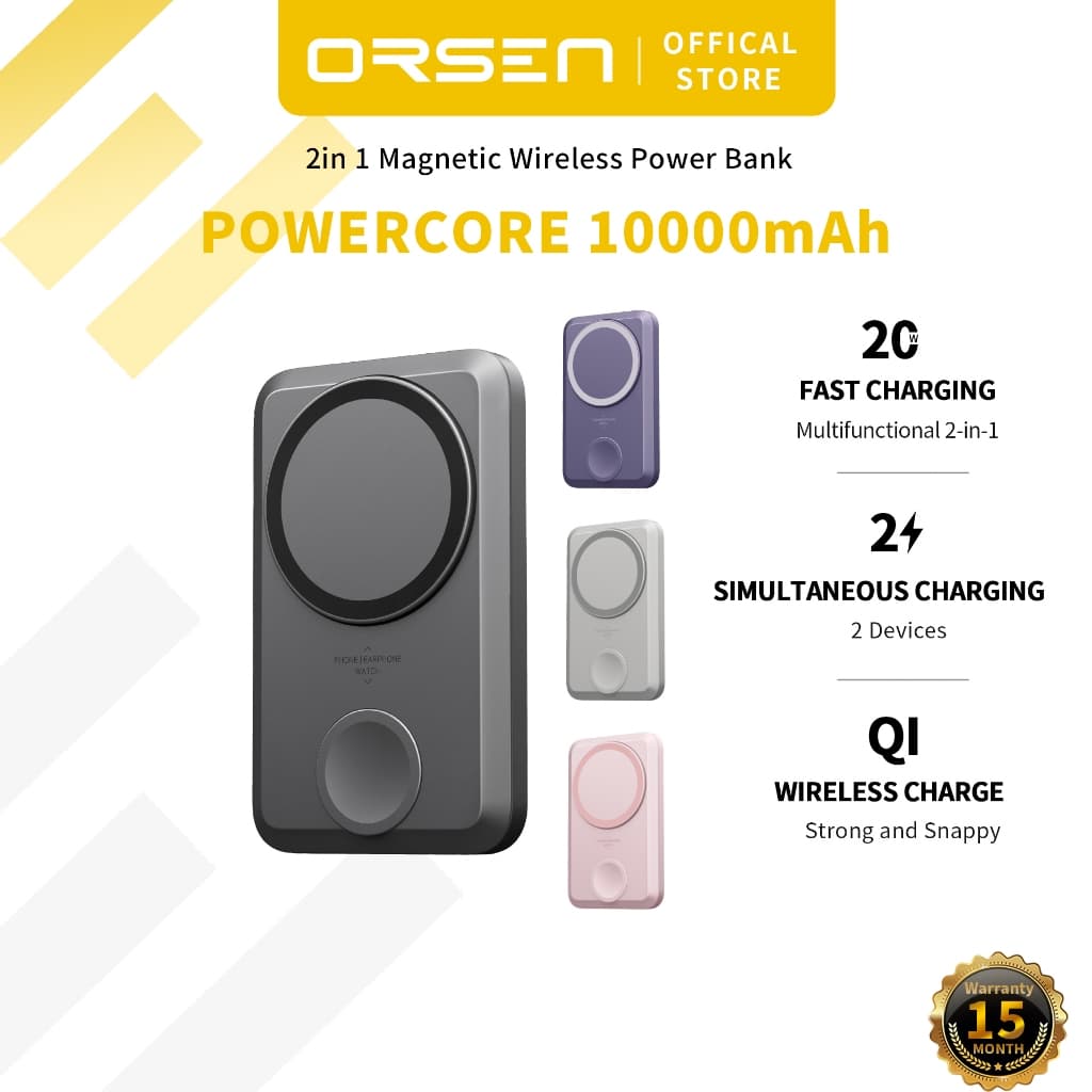 Orsen EW31 2 TRONG 1 Sạc Không Dây 10000 mAh PD Từ Tính 20W Sạc Nhanh Loại C